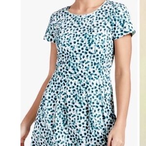 Lafayette 148 Gina agate Teal and White Mini Dress with pockets sz 6